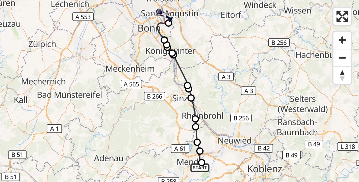 Flugroute Polizeihubschrauber Thür - Bonn-Hangelar Flugplatz, 01 Juni 2026, 09:24
