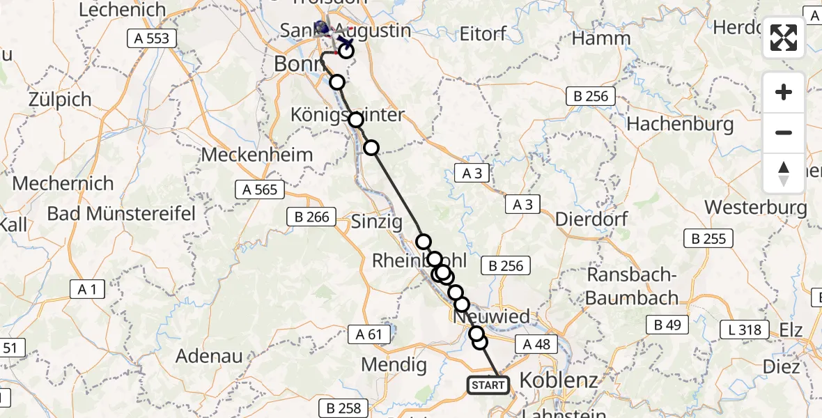 Flugroute Polizeihubschrauber Bassenheim - Bonn-Hangelar Flugplatz, 01 Juni 2026, 09:25