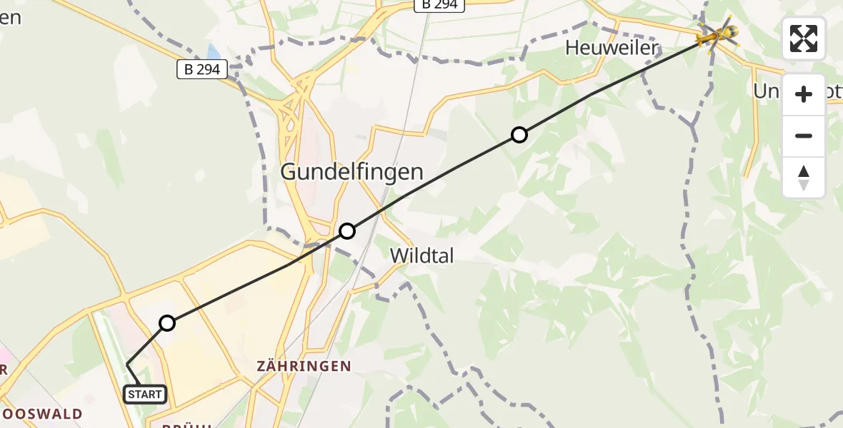 Flugroute Rettungshubschrauber Freiburg im Breisgau Flugplatz - Glottertal, 01 Juni 2026, 09:28