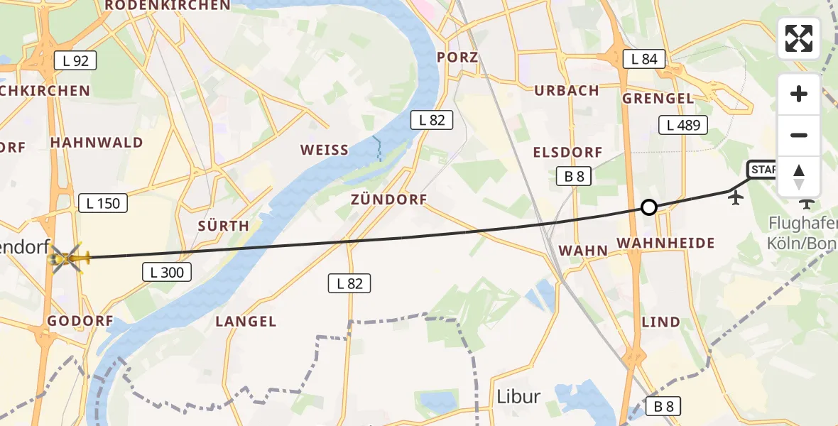 Flugroute Rettungshubschrauber Köln Bonn Flughafen - Köln, 01 Juni 2026, 09:29