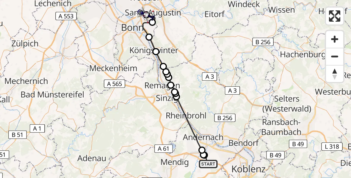 Flugroute Polizeihubschrauber Saffig - Bonn-Hangelar Flugplatz, 01 Juni 2026, 09:30