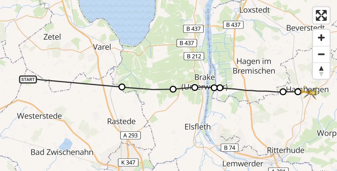 Flugroute Rettungshubschrauber Westerstede - Hambergen, 01 Juni 2026, 09:32