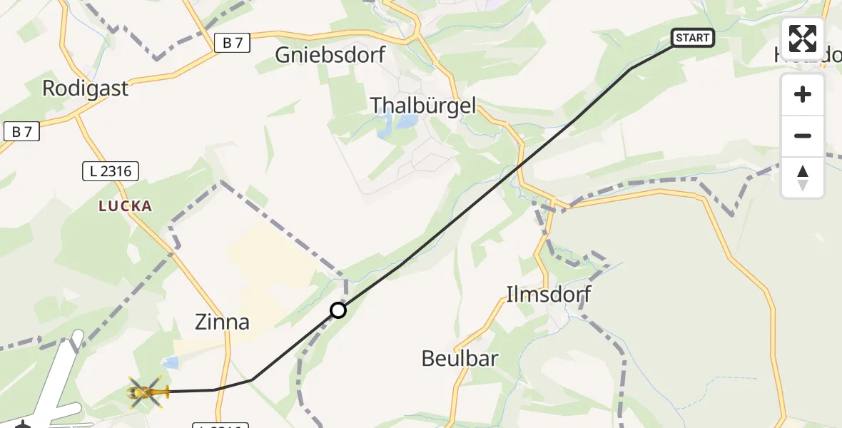 Flugroute Rettungshubschrauber Bürgel - Schöngleina, 01 Juni 2026, 09:36