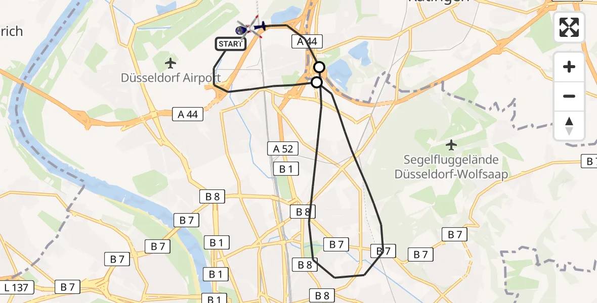 Flugroute Polizeihubschrauber Düsseldorf Flughafen - Düsseldorf Flughafen, 01 Juni 2026, 09:41
