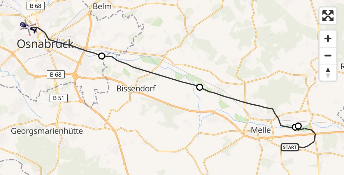 Flugroute Polizeihubschrauber Melle - Osnabrück, 01 Juni 2026, 09:42
