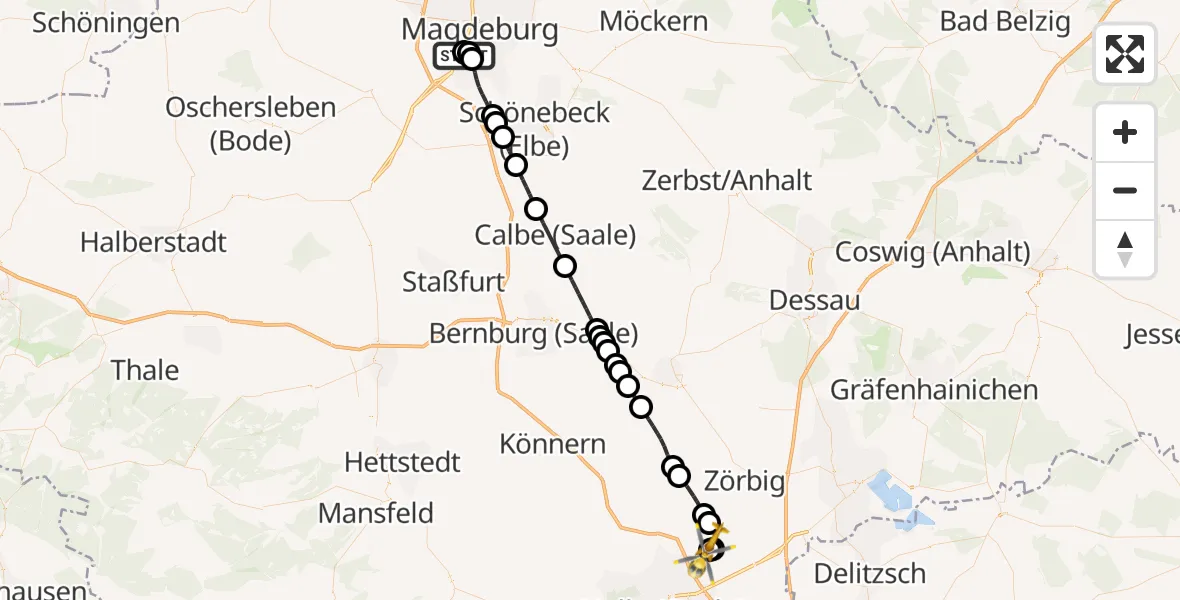 Flugroute Rettungshubschrauber Magdeburg - Halle-Oppin Flugplatz, 01 Juni 2026, 09:42
