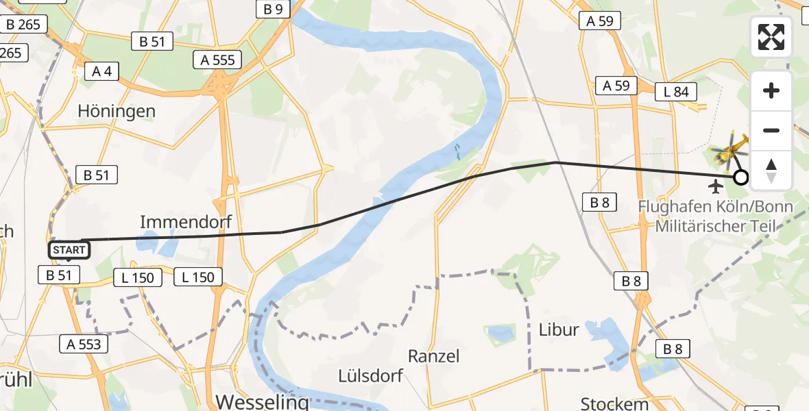 Flugroute Rettungshubschrauber Köln - Köln Bonn Flughafen, 01 Juni 2026, 09:45
