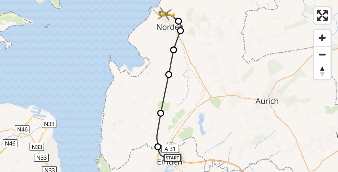 Flugroute Ambulanzhubschrauber Emden - Norden, 01 Juni 2026, 09:54