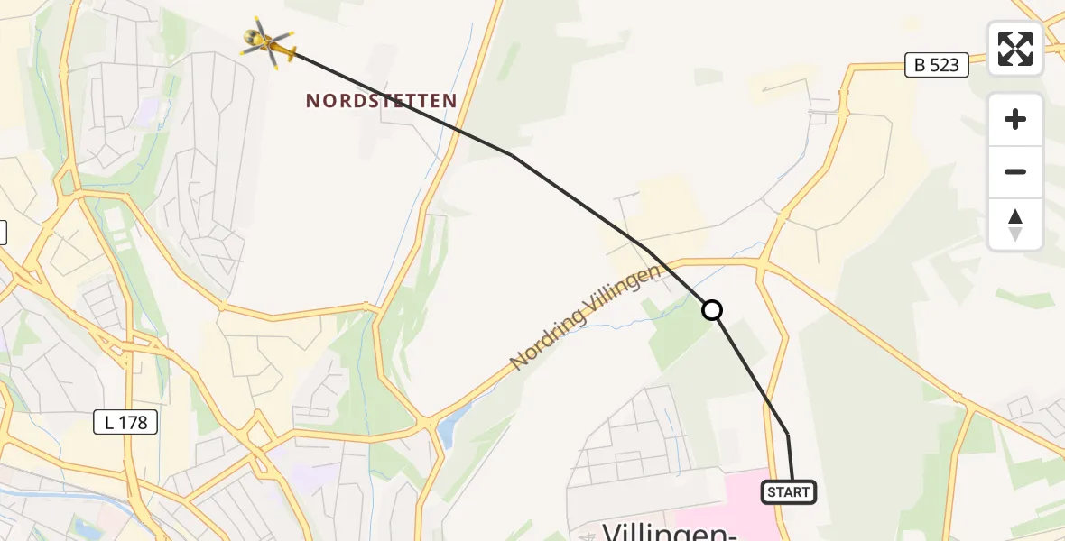 Flugroute Ambulanzhubschrauber DRF Air Rescue Station Villingen-Schwenningen Hubschrauberlandeplatz (Christoph 11) - Villingen-Schwenningen, 01 Juni 2026, 09:57