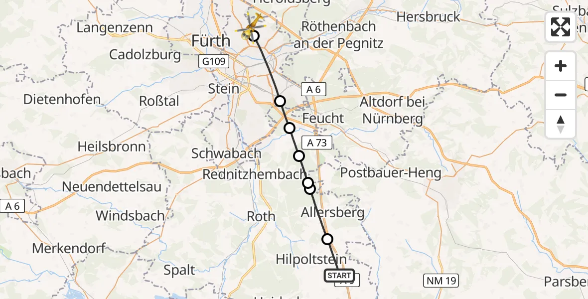 Flugroute Ambulanzhubschrauber Hilpoltstein - Flughafen Nuremberg, 01 Juni 2026, 09:58