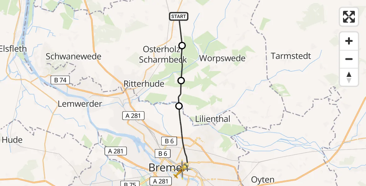 Flugroute Rettungshubschrauber Hambergen - Bremen, 01 Juni 2026, 10:08