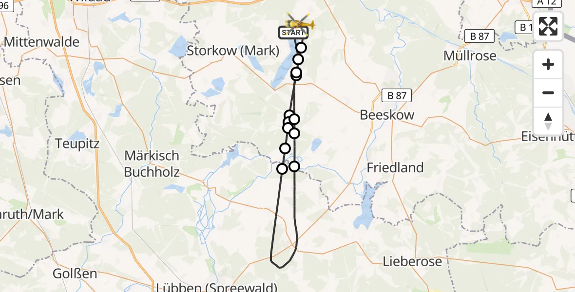 Flugroute Rettungshubschrauber Bad Saarow - Bad Saarow, 01 Juni 2026, 10:26