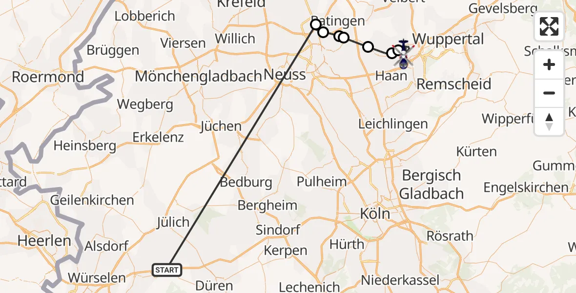 Flugroute Polizeihubschrauber Langerwehe - Wuppertal, 01 Juni 2026, 10:33