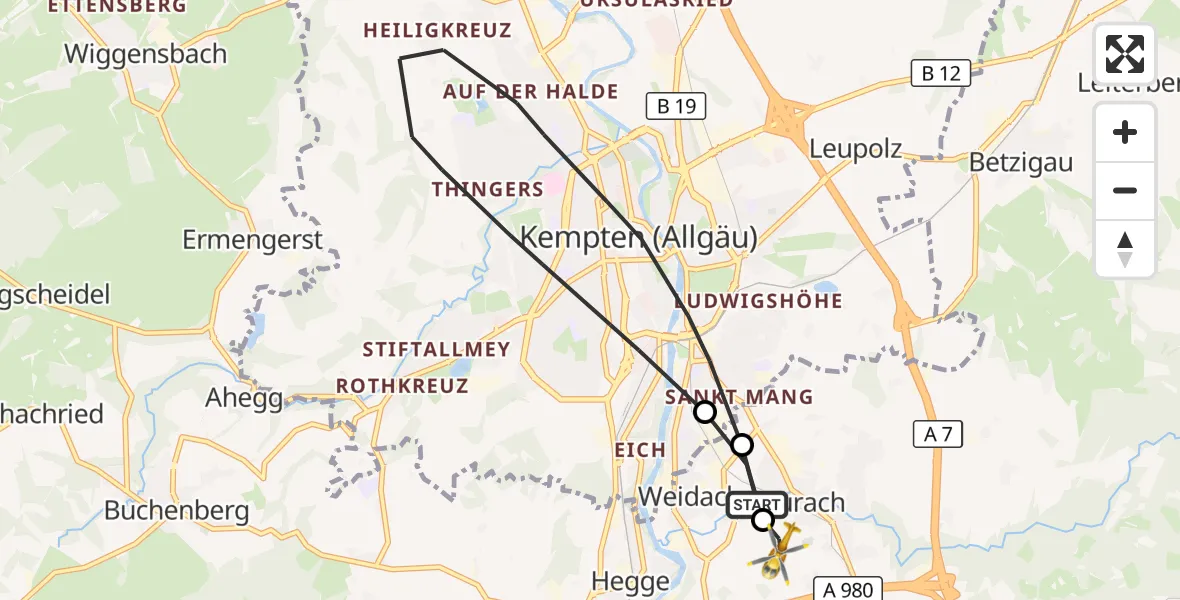 Flugroute Rettungshubschrauber Durach - Kempten-Durach Flugplatz, 01 Juni 2026, 10:36