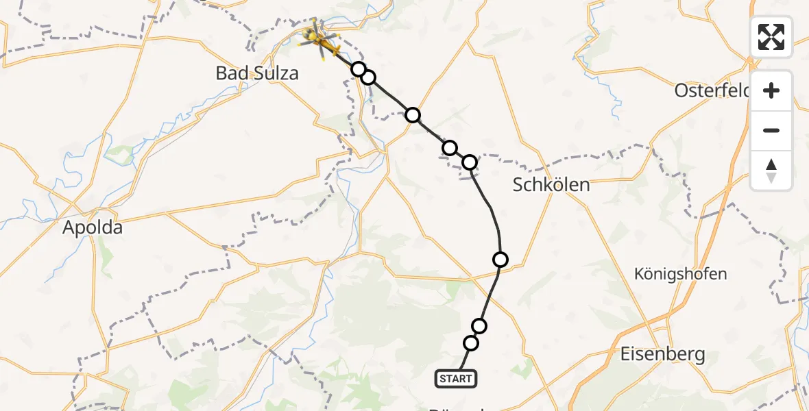 Flugroute Rettungshubschrauber Poxdorf - Großheringen, 01 Juni 2026, 10:37
