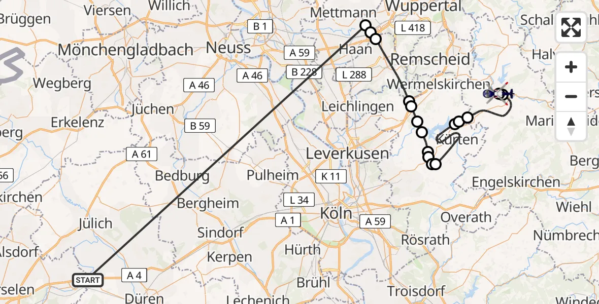 Flugroute Polizeihubschrauber Langerwehe - Wipperfürth, 01 Juni 2026, 10:48