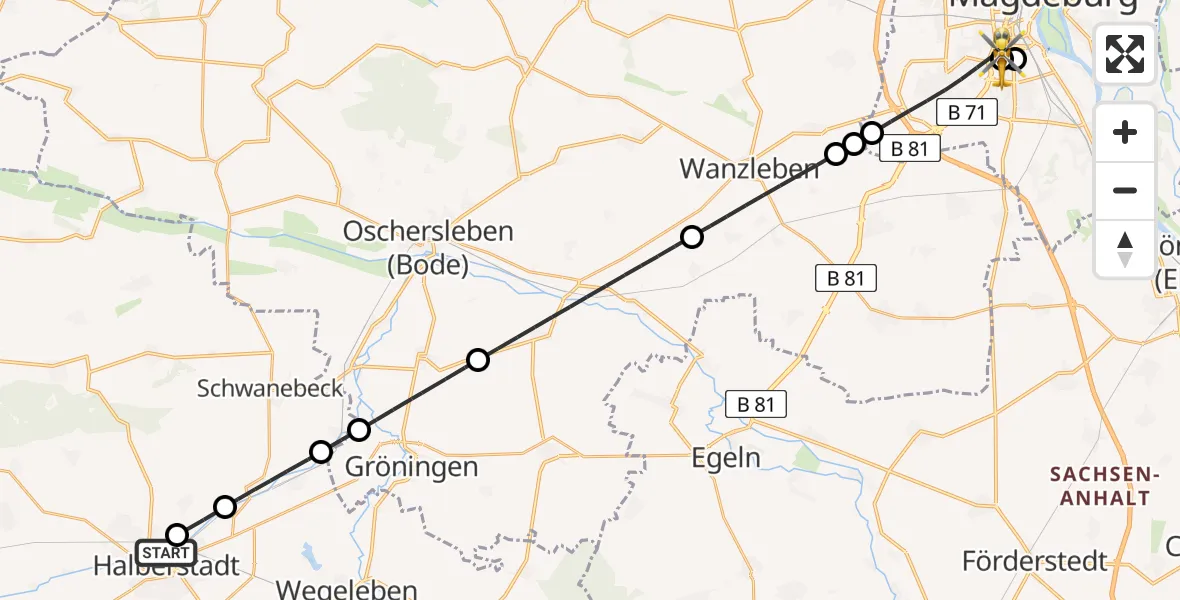Flugroute Rettungshubschrauber AMEOS Hospital Sankt Salvator Halberstadt - Magdeburg, 01 Juni 2026, 10:59