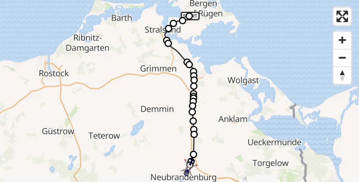 Flugroute Polizeihubschrauber Dreschvitz - Neubrandenburg Trollenhagen Flughafen, 01 Juni 2026, 11:02