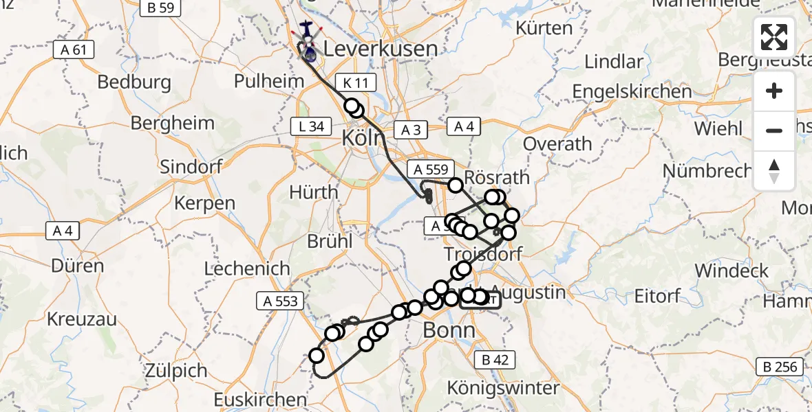 Flugroute Polizeihubschrauber Sankt Augustin - Köln, 01 Juni 2026, 11:07