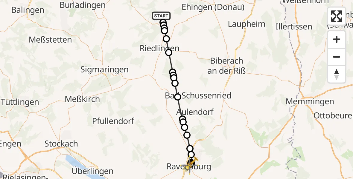 Flugroute Rettungshubschrauber Zwiefalten - Sankt Elisabeth Hospital, 01 Juni 2026, 11:11