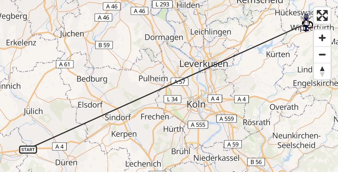 Flugroute Polizeihubschrauber Langerwehe - Wipperfürth, 01 Juni 2026, 11:12