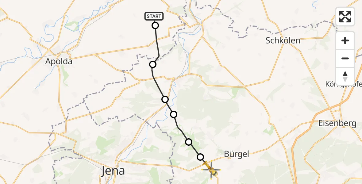 Flugroute Rettungshubschrauber Schmiedehausen - Bürgel, 01 Juni 2026, 11:15