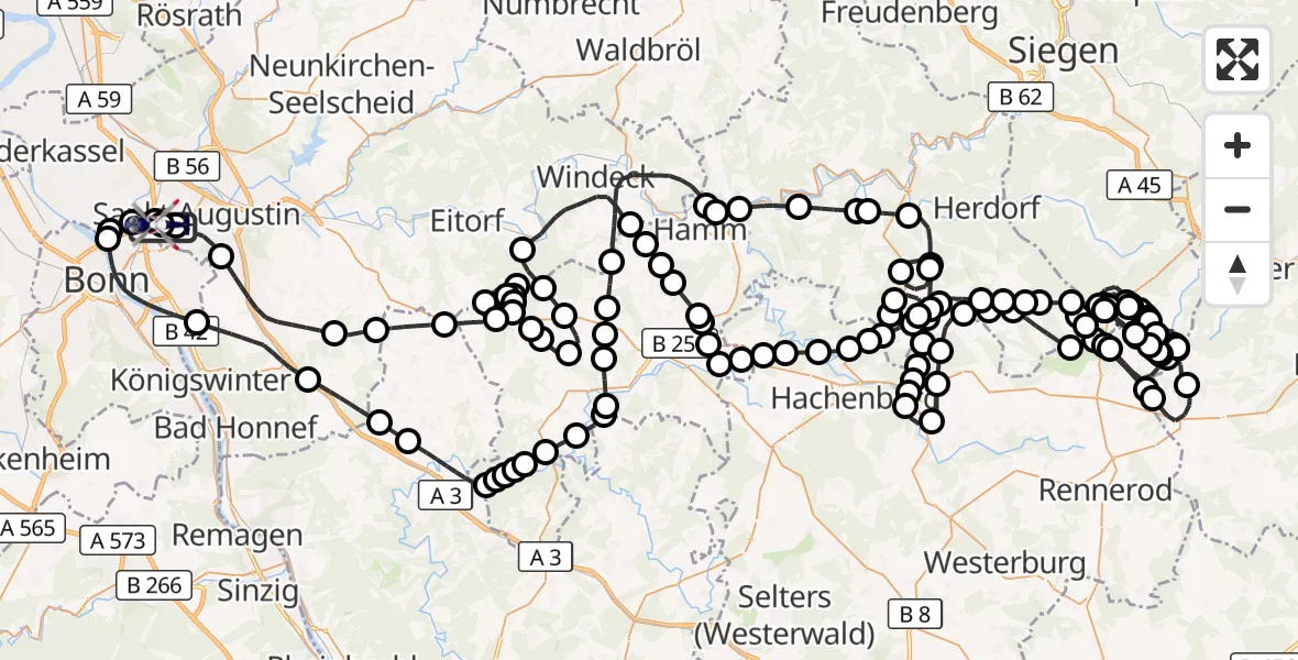 Flugroute Polizeihubschrauber Bonn-Hangelar Flugplatz - Sankt Augustin, 01 Juni 2026, 11:17