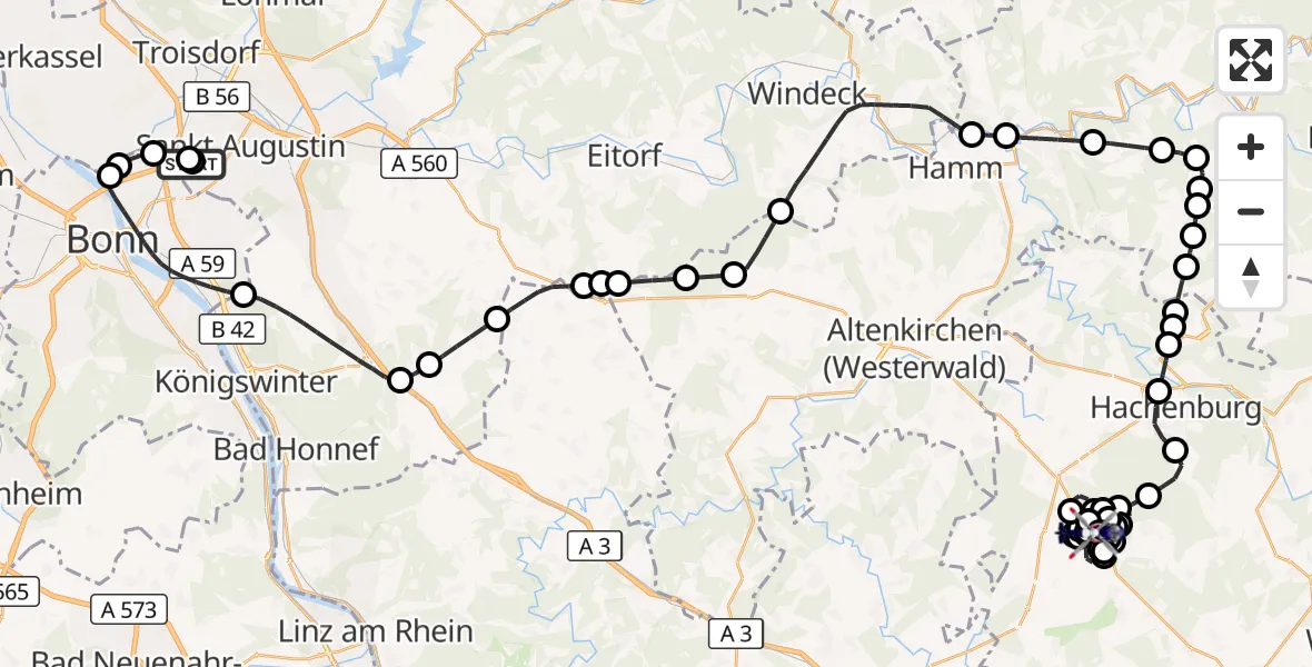 Flugroute Polizeihubschrauber Sankt Augustin - Herschbach, 01 Juni 2026, 11:18