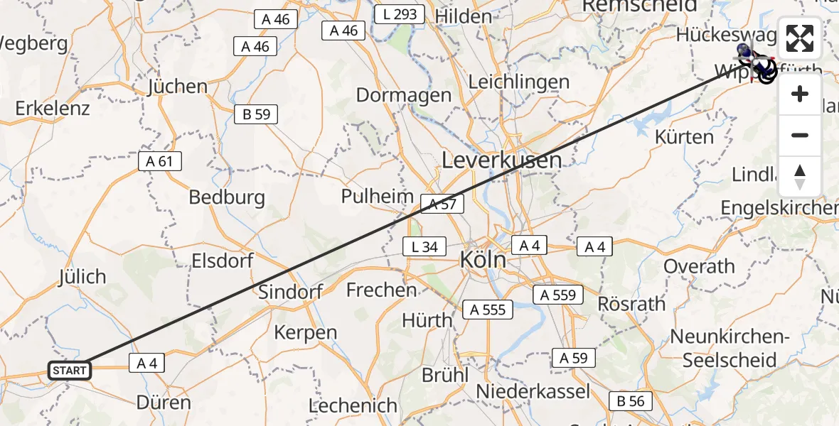 Flugroute Polizeihubschrauber Langerwehe - Wipperfürth-Neye Flugplatz, 01 Juni 2026, 11:19