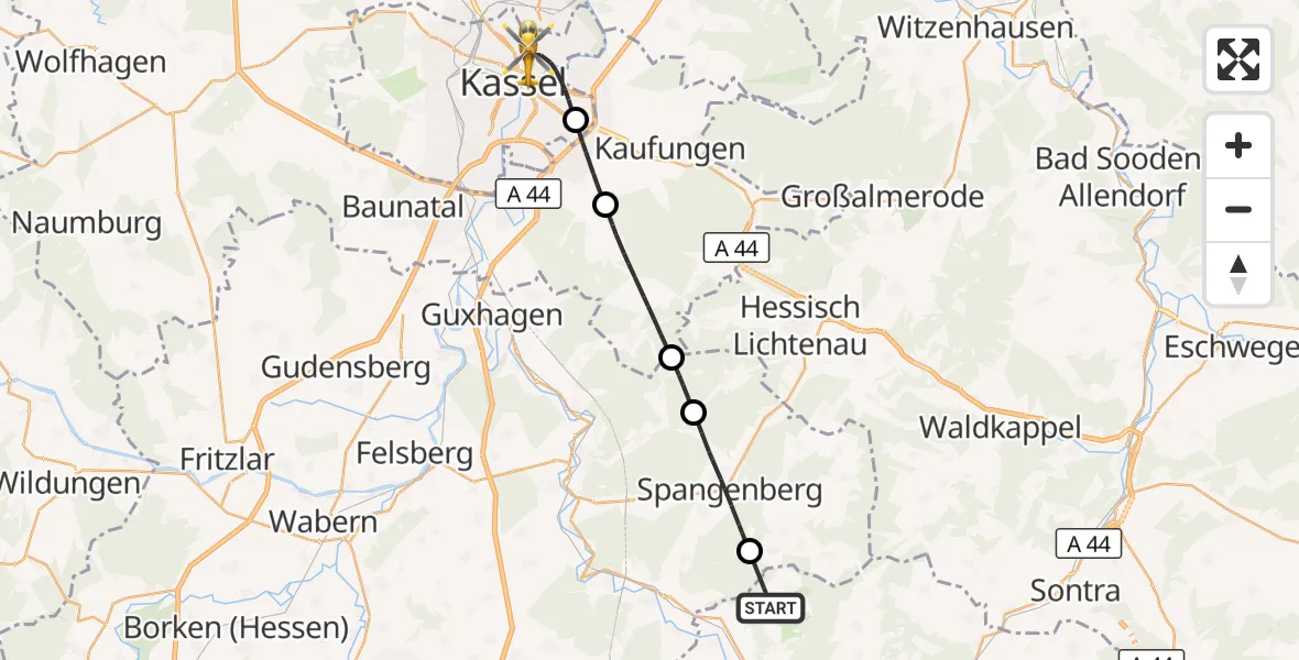 Flugroute Rettungshubschrauber Alheim - Kassel, 01 Juni 2026, 11:24