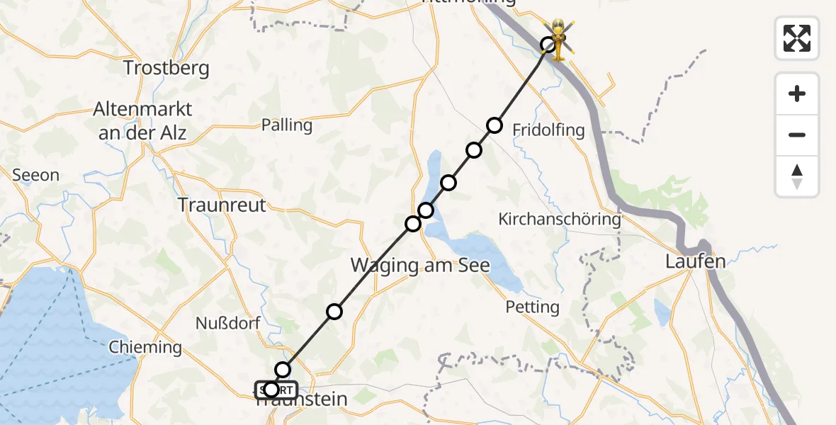 Flugroute Rettungshubschrauber Traunstein Hospital - Riedersbach, 01 Juni 2026, 11:29