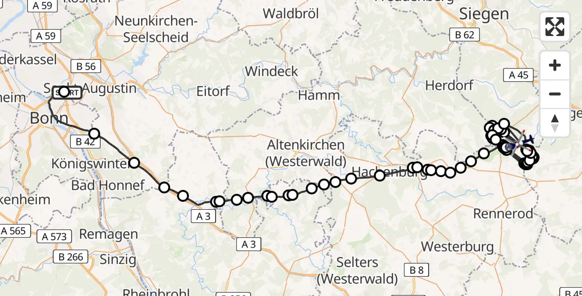 Flugroute Polizeihubschrauber Sankt Augustin - Liebenscheid, 01 Juni 2026, 11:29