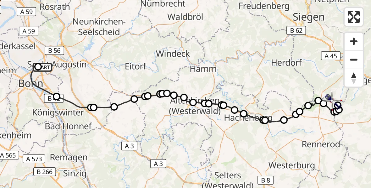Flugroute Polizeihubschrauber Sankt Augustin - Liebenscheid, 01 Juni 2026, 11:33
