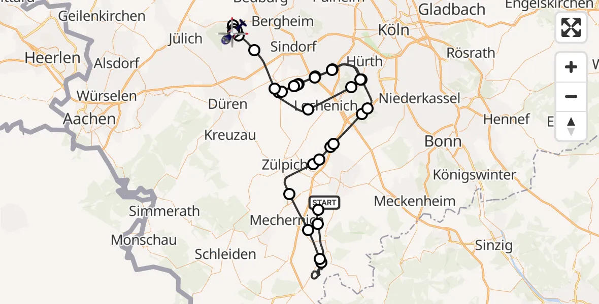 Flugroute Polizeihubschrauber Euskirchen - Niederzier, 01 Juni 2026, 11:35
