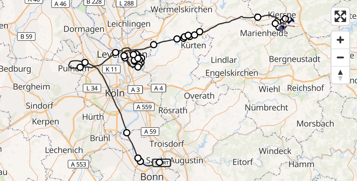 Flugroute Polizeihubschrauber Sankt Augustin - Meinerzhagen, 01 Juni 2026, 11:36