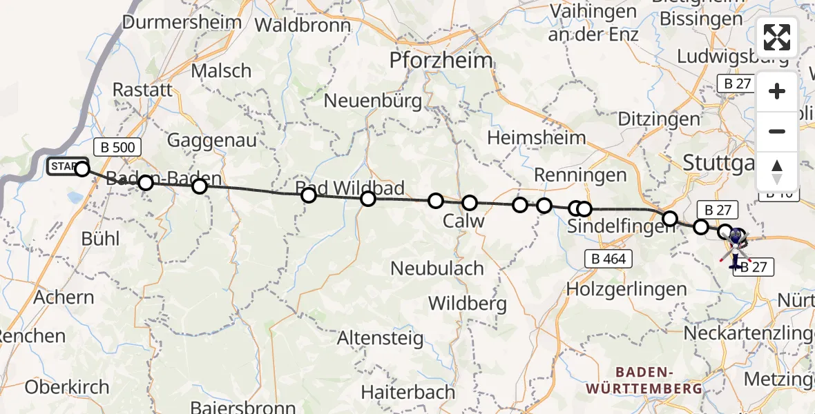 Flugroute Polizeihubschrauber Karlsruhe Baden-Baden Flughafen - Flughafen Stuttgart, 01 Juni 2026, 11:46
