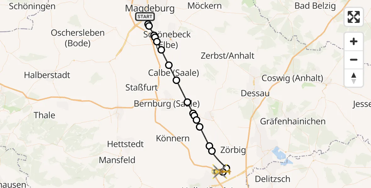 Flugroute Rettungshubschrauber Magdeburg - Halle-Oppin Flugplatz, 01 Juni 2026, 11:47