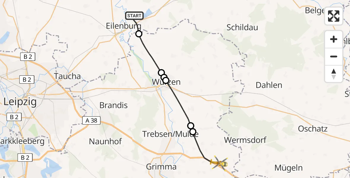 Flugroute Rettungshubschrauber Eilenburg - Grimma, 01 Juni 2026, 11:53