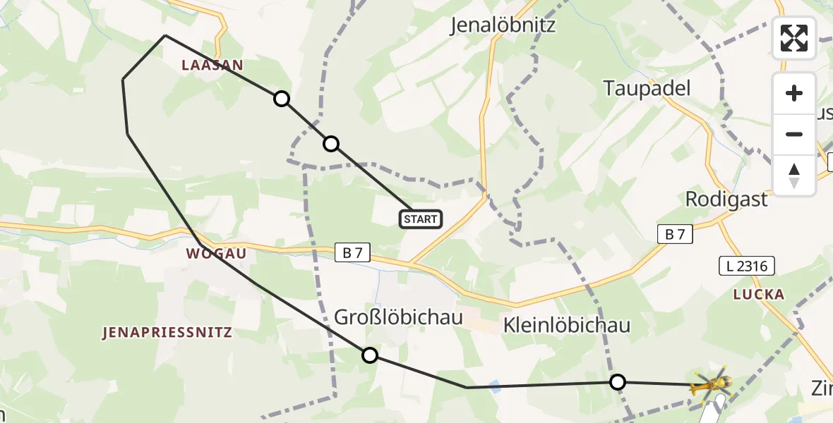 Flugroute Rettungshubschrauber Großlöbichau - Bürgel, 01 Juni 2026, 11:53