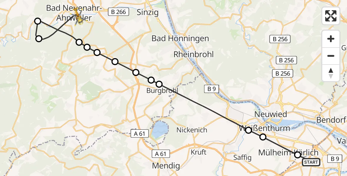 Flugroute Rettungshubschrauber Koblenz - Bad Neuenahr-Ahrweiler, 01 Juni 2026, 11:54