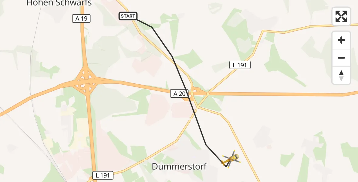 Flugroute Ambulanzhubschrauber Dummerstorf - Dummerstorf, 01 Juni 2026, 11:58