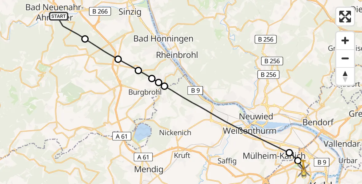 Flugroute Rettungshubschrauber Bad Neuenahr-Ahrweiler - Koblenz, 01 Juni 2026, 12:16