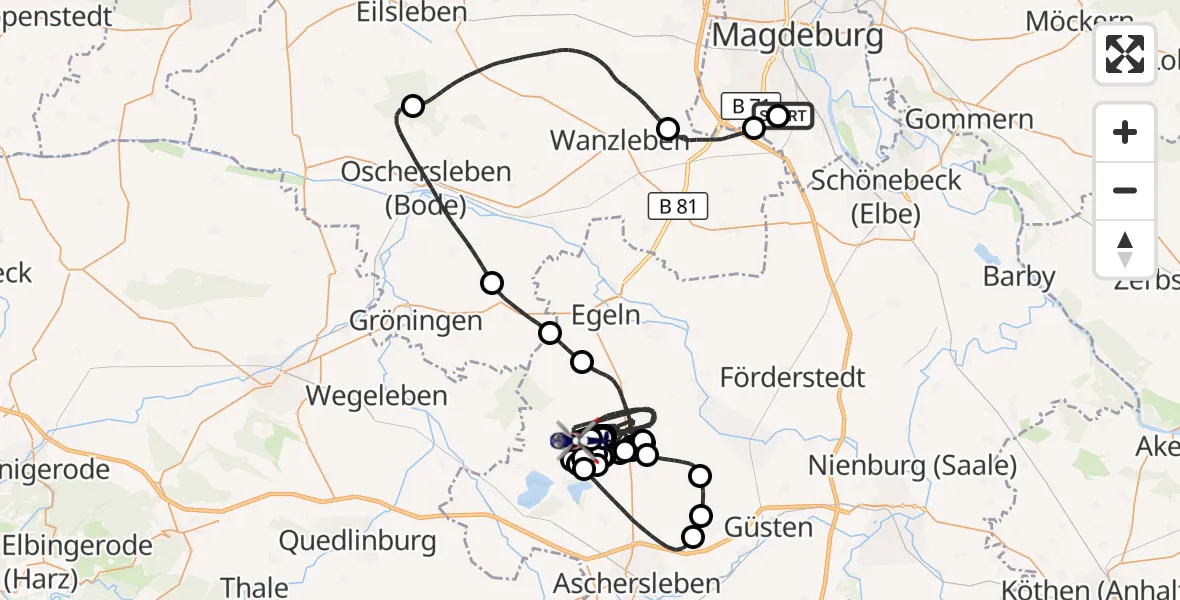 Flugroute Polizeihubschrauber Magdeburg City Flugplatz - Hecklingen, 01 Juni 2026, 12:17