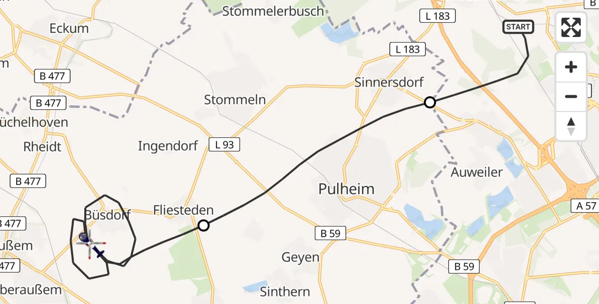 Flugroute Polizeihubschrauber Köln - Bergheim, 01 Juni 2026, 12:21