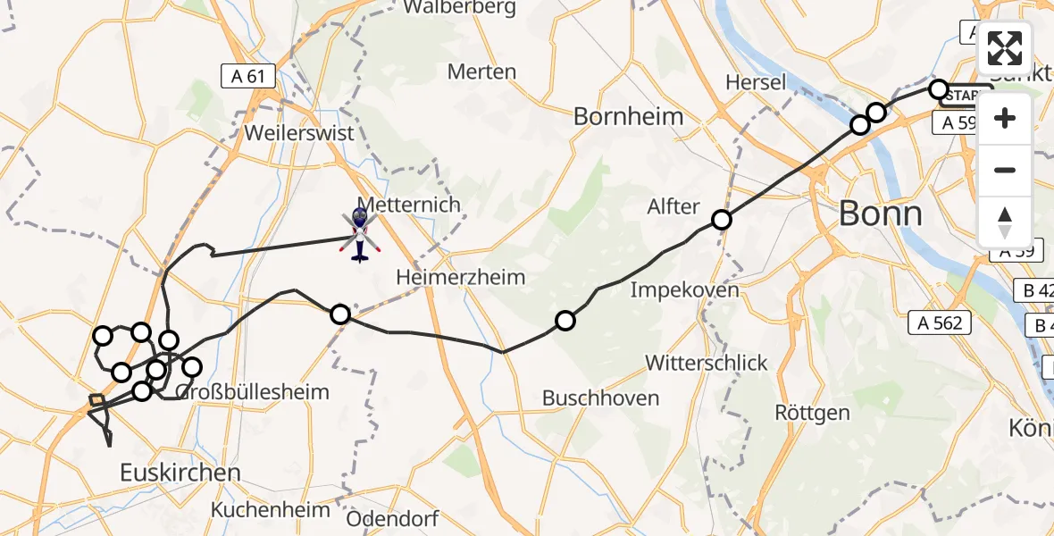Flugroute Polizeihubschrauber Sankt Augustin - Weilerswist, 01 Juni 2026, 12:23