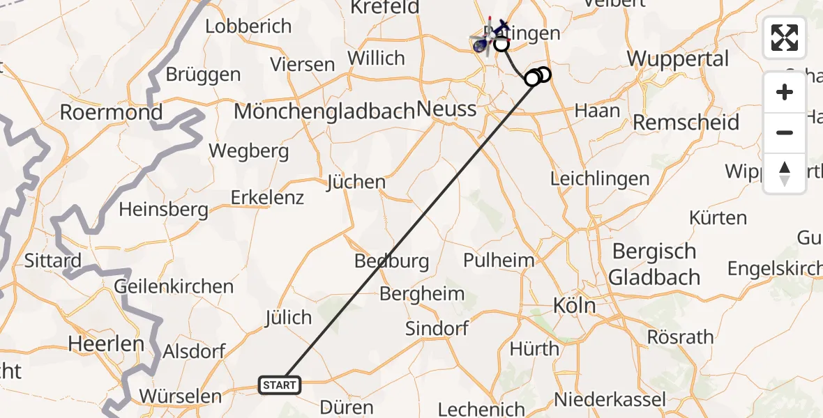 Flugroute Polizeihubschrauber Langerwehe - Düsseldorf Flughafen, 01 Juni 2026, 12:34