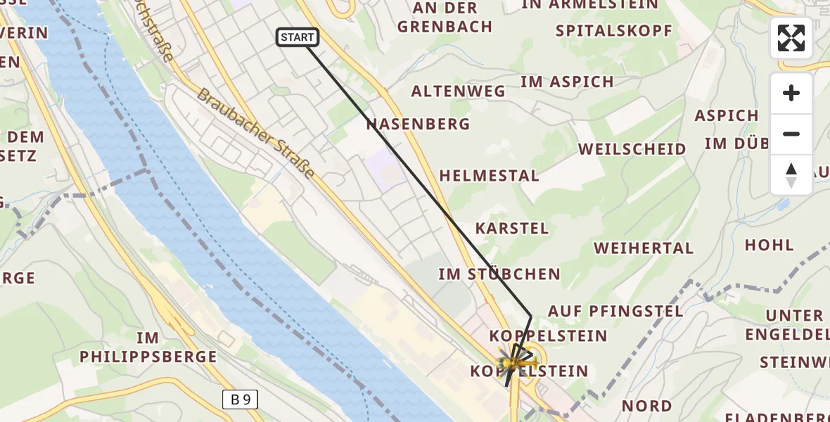 Flugroute Rettungshubschrauber Lahnstein - Lahnstein, 01 Juni 2026, 12:41