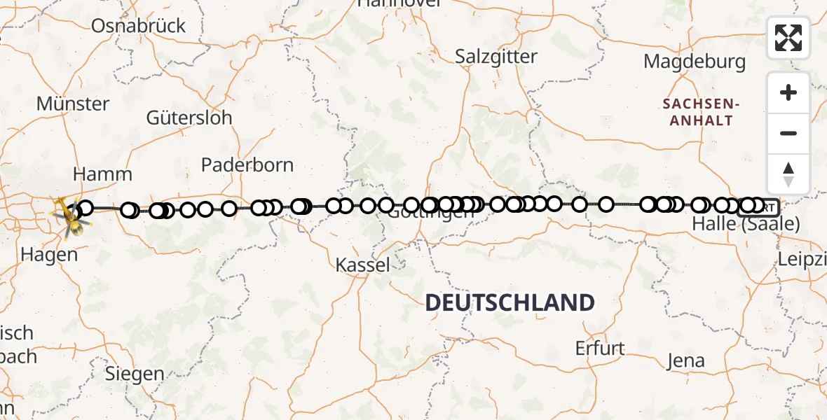 Flugroute Rettungshubschrauber Halle-Oppin Flugplatz - Dortmund Flughafen, 01 Juni 2026, 12:41