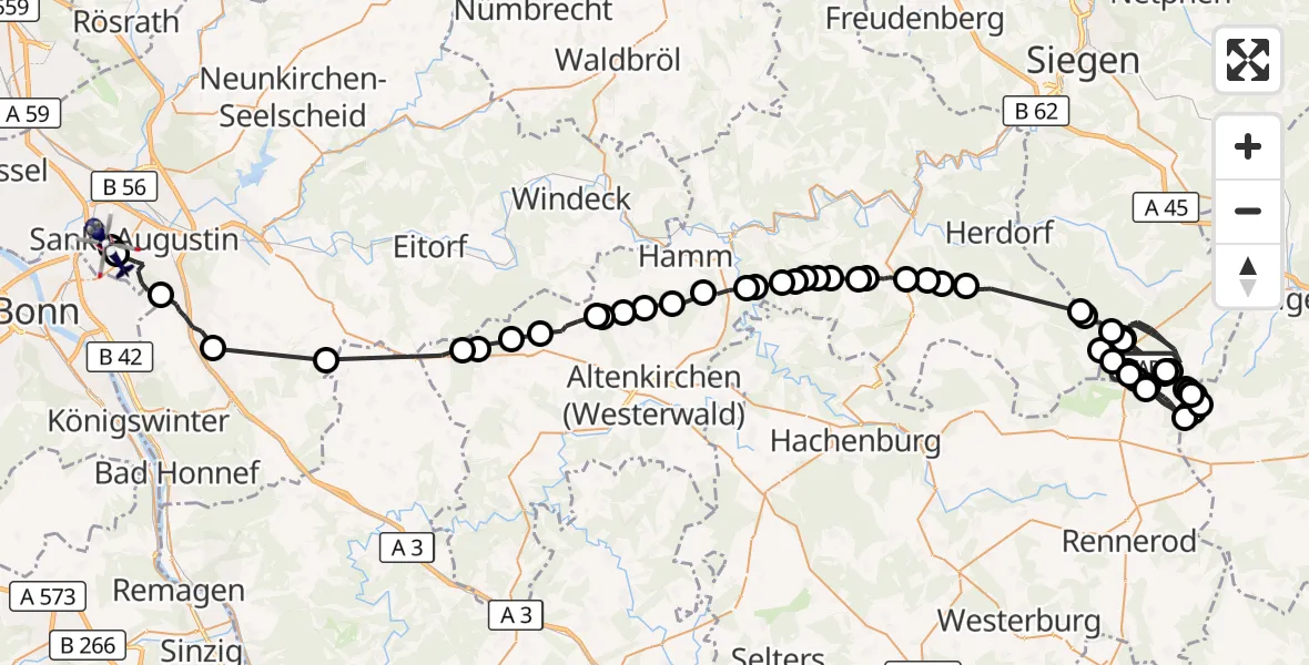 Flugroute Polizeihubschrauber Siegerland Flughafen - Bonn-Hangelar Flugplatz, 01 Juni 2026, 12:43