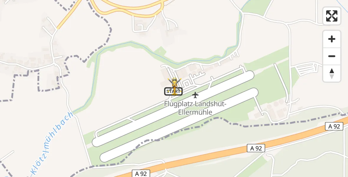 Flugroute Rettungshubschrauber Landshut Flugplatz - Landshut Flugplatz, 01 Juni 2026, 12:48